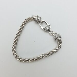 CARDINALI Charm Bracelet Heart Clasp Silver Tone Round Oversized Wheat Chain 7"